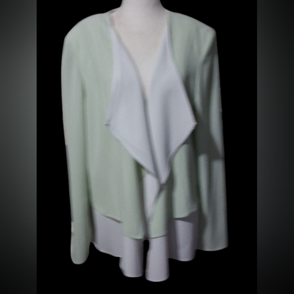 New "NWT" PLUS S- 18 JOHN MEYER Green & White Drape Front Blazer, Jacket, Lined